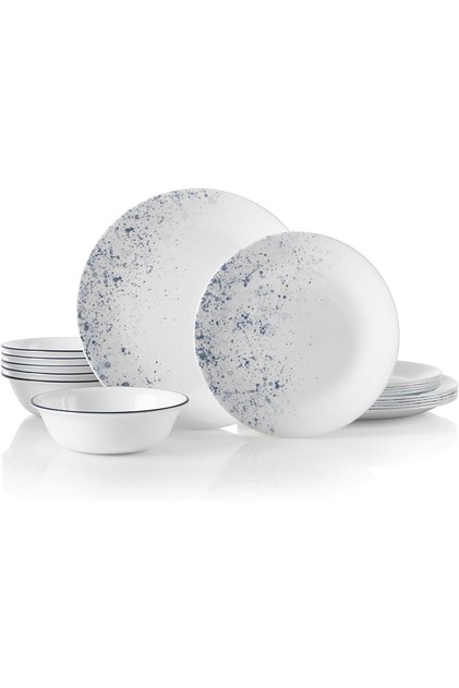 18 PCS Indigo Speckle Dinner Set, Plates & Bowls, Microwave Safe