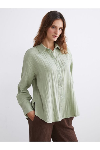 Lcw Vision Green Textured Muslin Women's Shirt