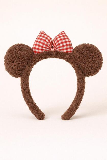 Brown gingham bow ears crown