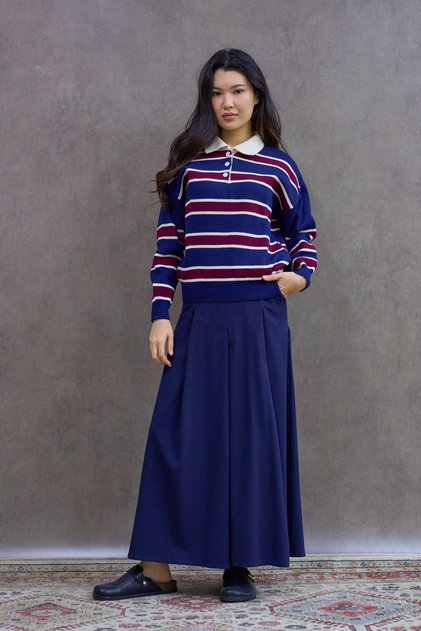 Navy Blue Pleated Polyviscose Trousers