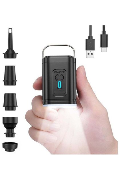 مضخة هواء كهربائية صغيرة الحجم للنفخ والتفريغ، مزودة بـ 5 فوهات ومصباح LED للتخييم، وبطارية 2400 مللي أمبير.