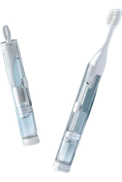 Folding Toothbrush Portable Travel Set,With Builtin Toothpaste Container,Soft Bristled Brush,White