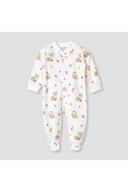 Animal Print Fleece Sleepsuit with Long Sleeves