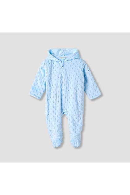 Hooded Sleepsuit with Popcorn Texture - Polyester - Long Sleeves