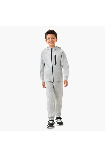 Solid Zip Through Hoodie and Joggers Set