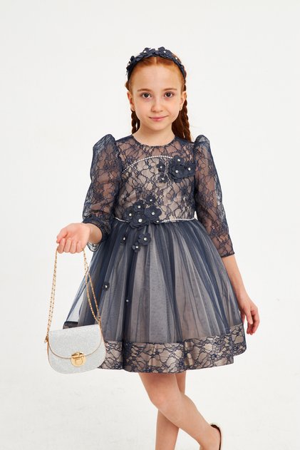 4-8 Years Old Special Design Lace and Stone Detail Bag Included Girls' Evening Dress Ball Gown 7018