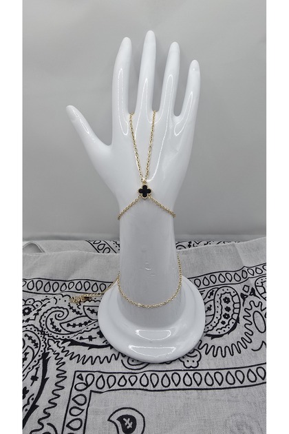 Stainless Steel Gold Color Clover Model Black Zircon Stone Şahmeran