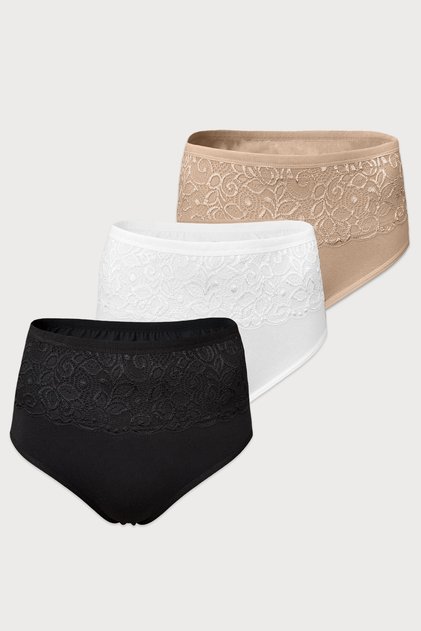 Women's Black White Skin Color 3-Pack Lace Modal High Waist Shaping / Sculpting Panties 3m1920