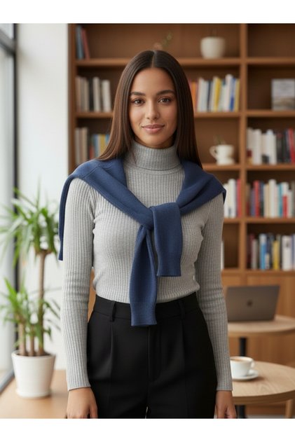 Women's Black Sweater-Look Knitwear Shawl | Tie-Detail Daily Selection