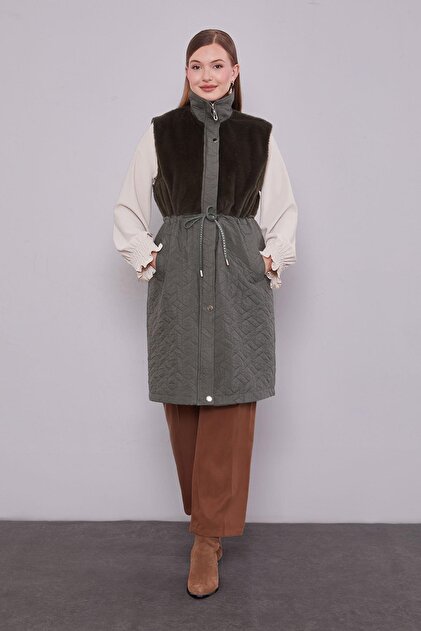 Khaki Fur Detailed Vest