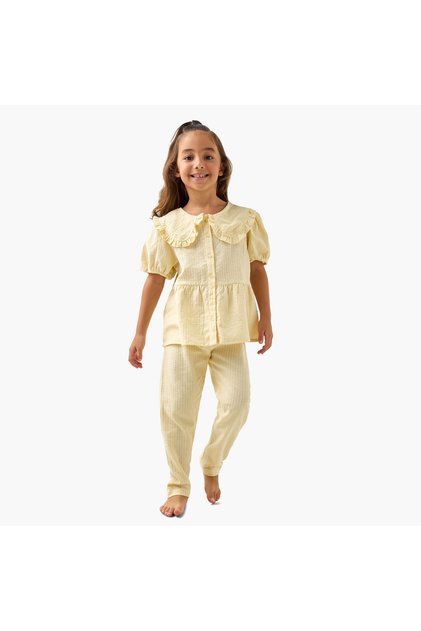 Textured Shirt and Pyjama Set