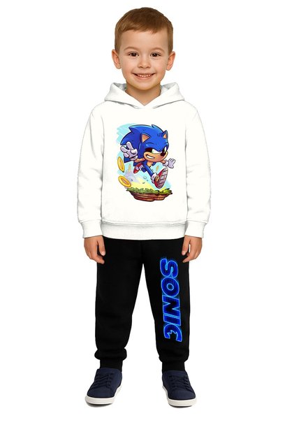 Set de trening pentru copii Sonic cu imprimeu 3 fire Ş cu căptușeală din fleece din bumbac cu glugă