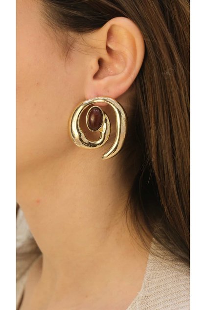 Gold Spiral Plate Bitter Coffee Vintage Earrings