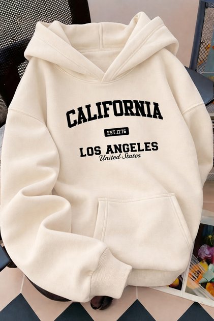 Hooded Kangaroo Pocket 3-Ply Cotton California Print Sweatshirt