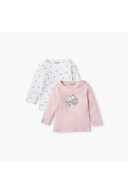 Floral Print T-shirt with Long Sleeves - Set of 2