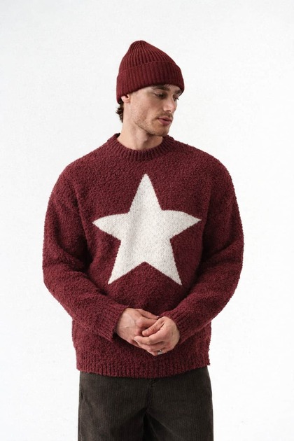 Star Crew Neck Teddy Fabric Sweater