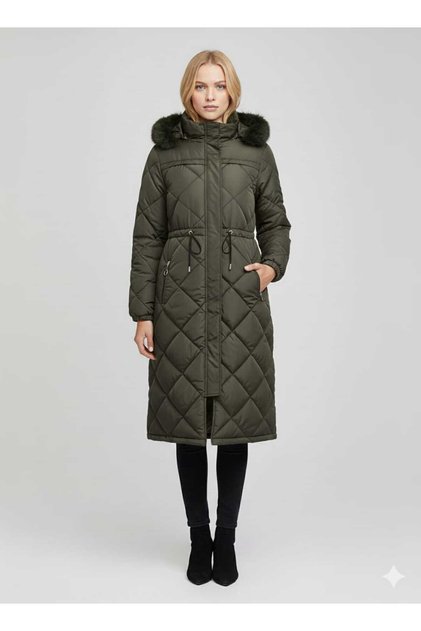 Quilted Zippered Hooded Large Size Lined Sports Coat