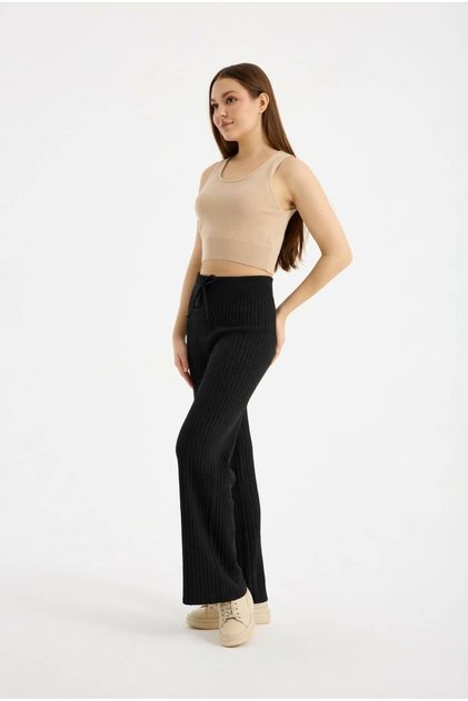 Ribbed Lace-Up Knitwear Trousers