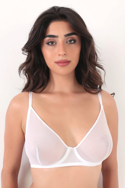 Beyaz Transparan Balenli Tül Sütyen 6017091-Amber
