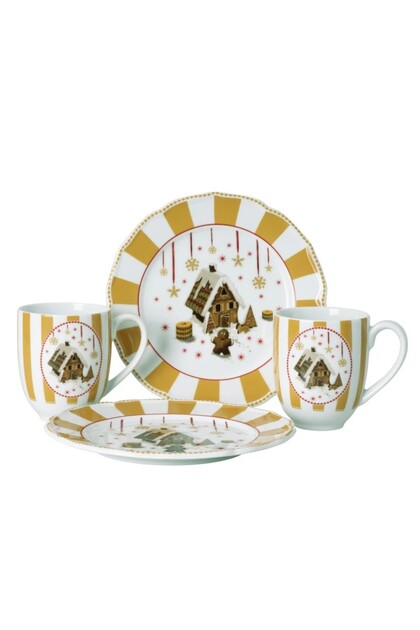 Christmas Love Beige 4 Piece Mug & Saucer Set