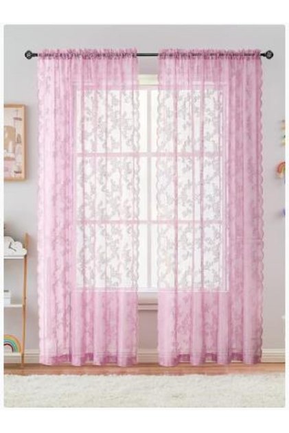2-Piece Rod Pocket Rose Florals Lace Sheer Window Curtains for Bedroom/Living Room/Kitchen