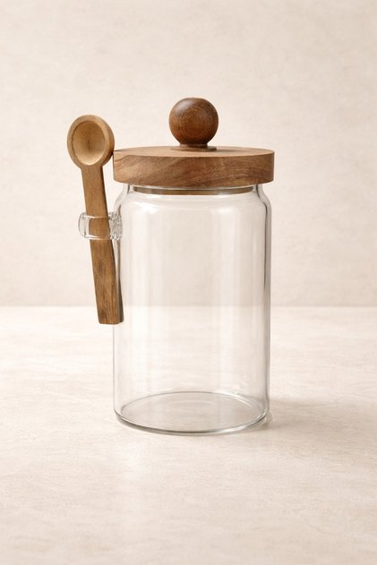 Acacia Spoon Seal Lid Jar Spice Container Kw-736
