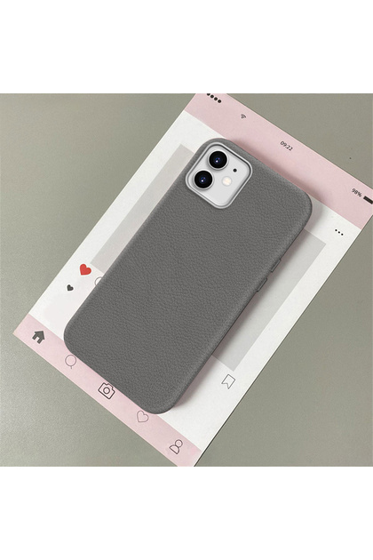 iPhone 12/12 Pro Compatible Gray Leather Textured Silicone Protects Camera Shock-Absorbing Case