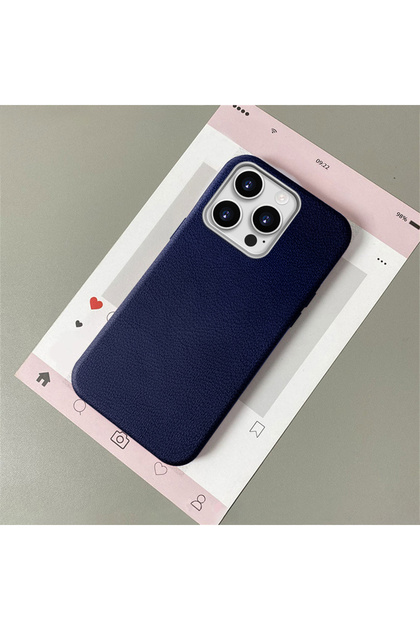 iPhone 14 Pro Max Compatible Blue Leather Textured Silicone Protects Camera Shock Absorbing Case