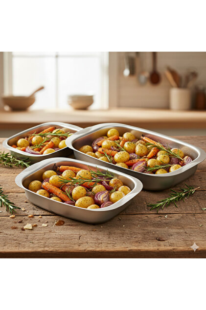 Rectangular Oven Tray Set 3-Piece Includes Multiple Sizes