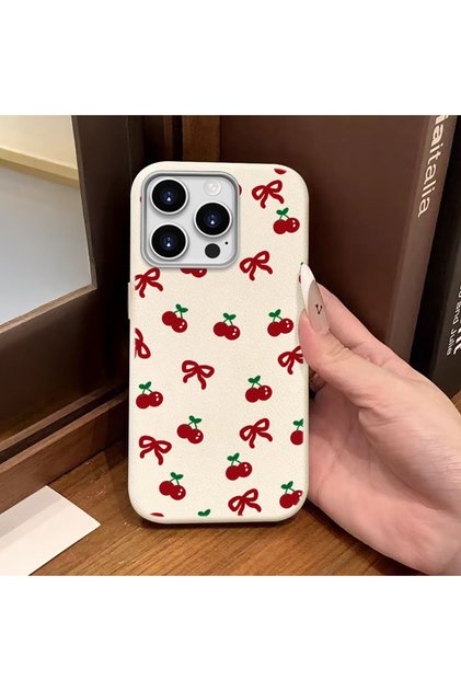 iPhone 14 Pro Max Compatible Phone Case Leather Texture Anti Fall Soft Silicone Cherry