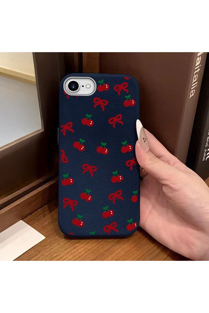 Phone Case Compatible with iPhone 7/8/Se 2020 2022 Leather Texture Anti Fall Soft Silicone Cherry
