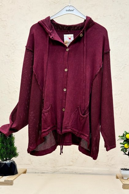 Organic Knitwear Cardigan with Mesh Hood and Sleeves, Machine Washable
