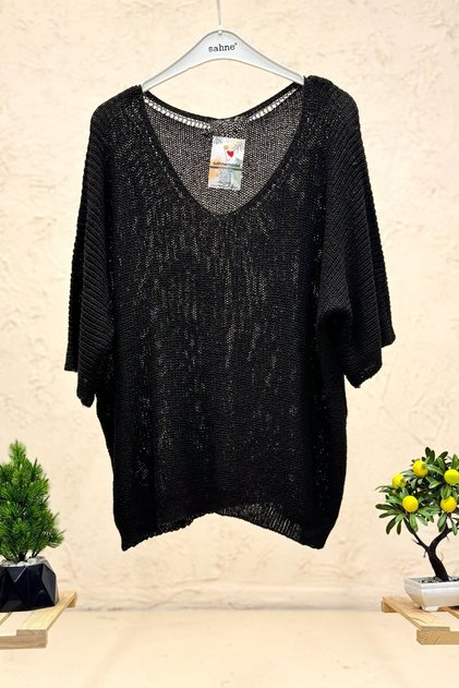 V-Neck Thessaloniki Knit Mercerized Loose Oversize Blouse