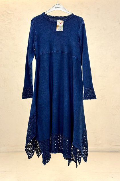 Eteği Lace-Like Knit Crew Neck Long Washed Organic Dress