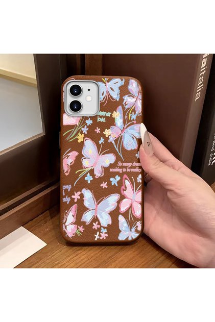 iPhone 11 Compatible Phone Case Leather Texture Anti Fall Soft Silicone Butterfly