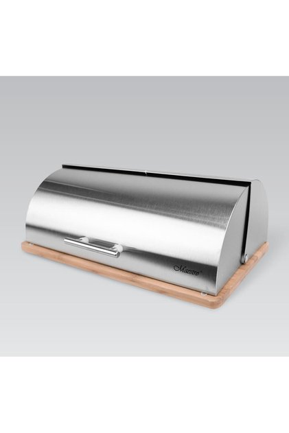 Cutie depozitare paine, Capac glisant, 38,5 x 25 x 14,5 cm, Argintiu-Maro