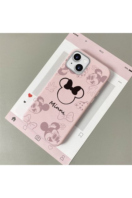 iPhone 14 Plus/15 Plus Compatible Leather Texture Anti-Fall Soft Silicone Phone Case Minnie