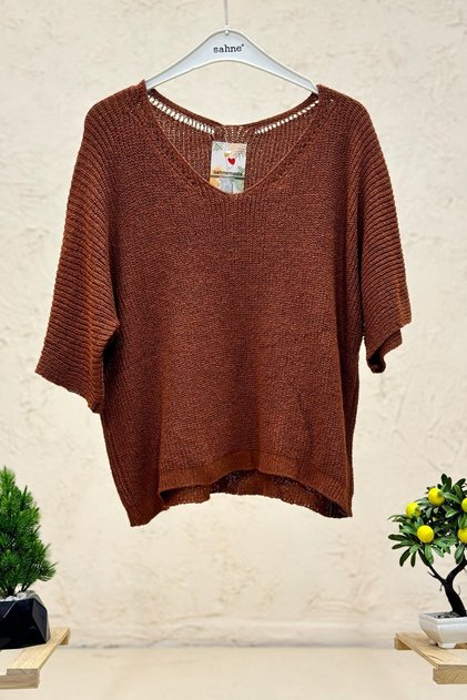 V-Neck Thessaloniki Knit Mercerized Loose Oversize Blouse
