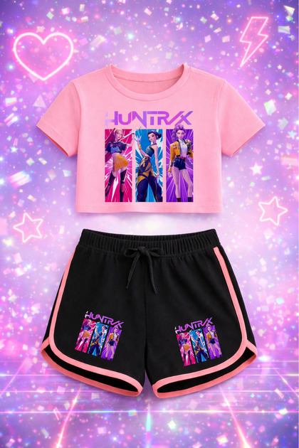 K-Pop Demon Hunters Huntirx Printed Crop-Shorts Set