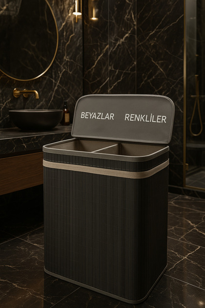Modern Bambu Beyazlar/Renkliler Ayrı Bölmeli Çamaşır Kirli Sepeti 52x32x60cm 100 Litre Büyük Boy
