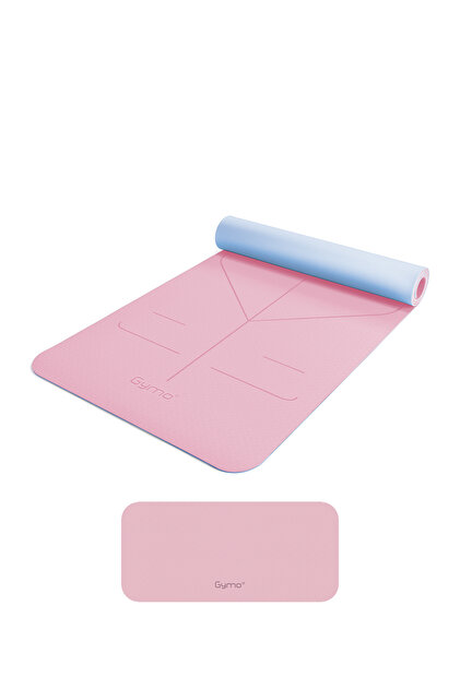 Hizalamalı 6mm TPE Yoga Matı Pilates Minderi Diz Dirsek Koruyucu Matlı Set Pembe
