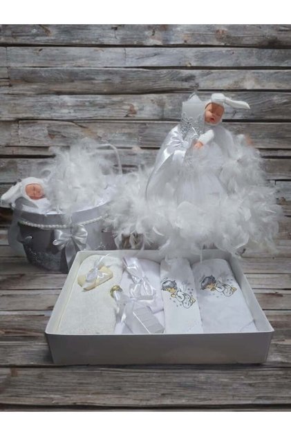 Set botez ANGEL - cutie trusou lumanare - alb