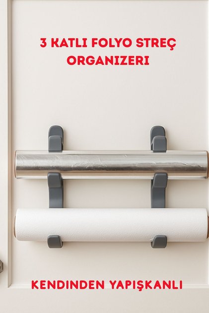 STREÇ FOLYO RULO ORGANİZERİ 3 KATLI GRİ DÜZENLEYİCİ YAPIŞKANLI