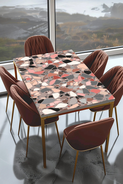 Terrazzo Mosaic Pattern Adhesive Table Covering Foil - Waterproof Furniture and Kitchen Countertop Foil