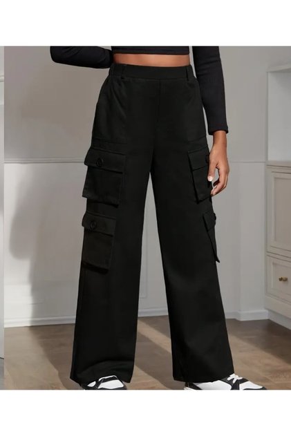 Black Gabardine Cargo Pants