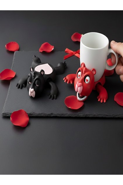Moving Double Teddy Bear Heart Design Coaster – Special 3D Printing Gift for Lovers