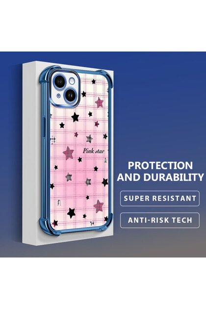 iPhone 14 Plus Compatible Transparent Silicone Colorful Star Camera Protection Anti-Shock Case