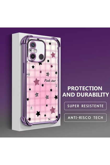Redmi 12C Compatible Transparent Silicone Colorful Star Camera Protection Anti-Shock Case