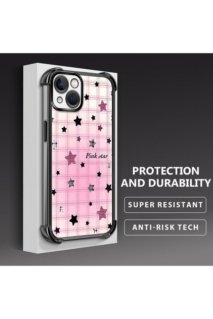 iPhone 13 Compatible Transparent Silicone Colorful Star Camera Protection Anti-Shock Case