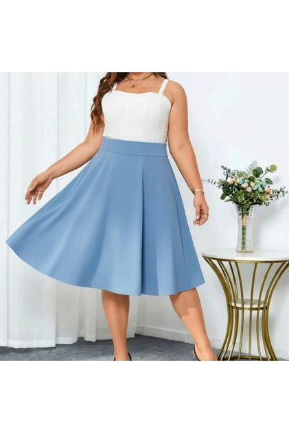 Plus Size High Waist Midi Length Flared Skirt